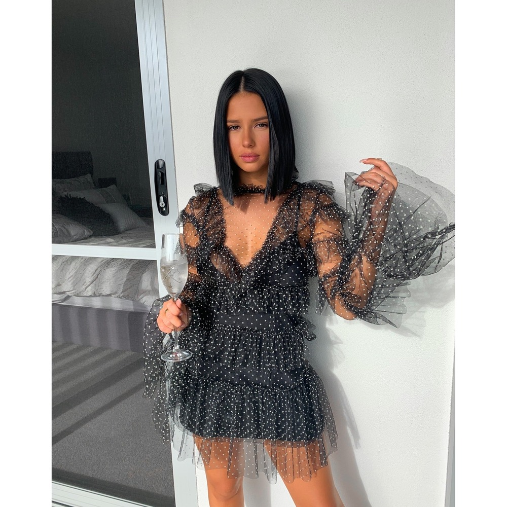 NEW Alice McCall Tokyo Skies Lace Mini Dress in Black Polka Dot US-0 XS